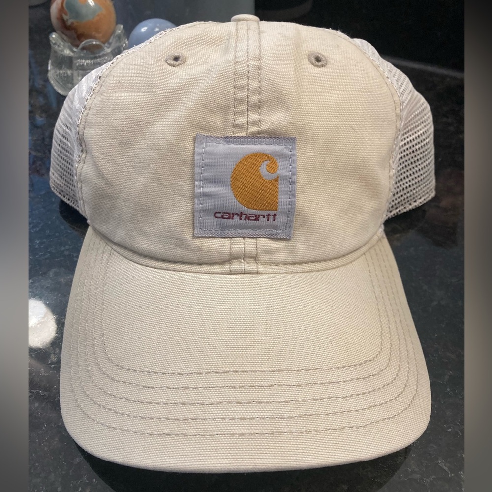 Carhartt Logo Classic Khaki Cream Mesh Adjustable Snapback Hat Cap One Size